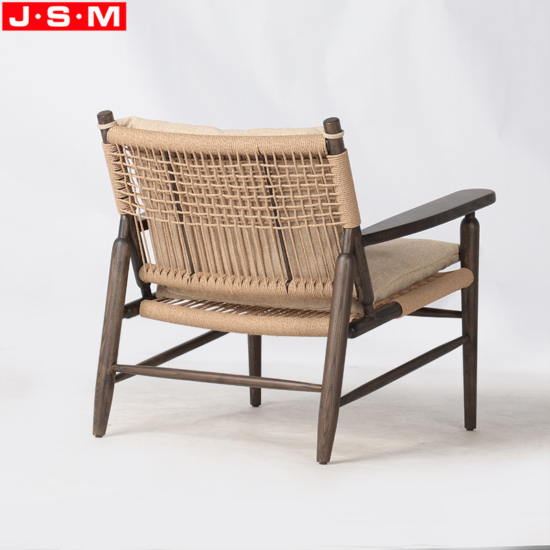 Modern Living Room Furniture Ash Wood Chair Paper String Woven Back Seat Solid Wood Armrest Reading Chair For Home