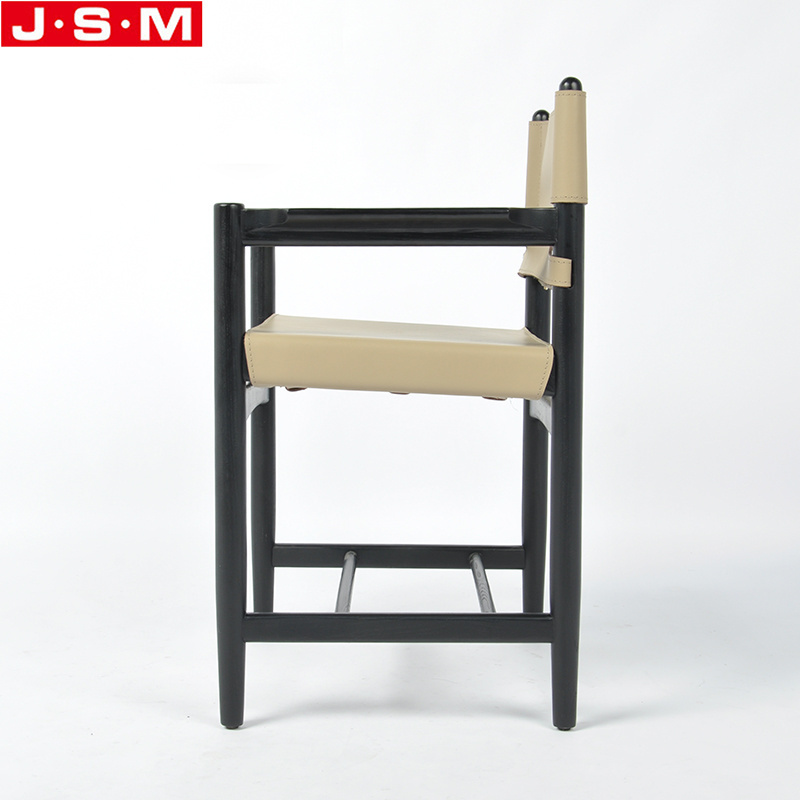 High Quality Dining Room Kitchen Leather Cushion Wooden Black Legs Dining Arm Chair