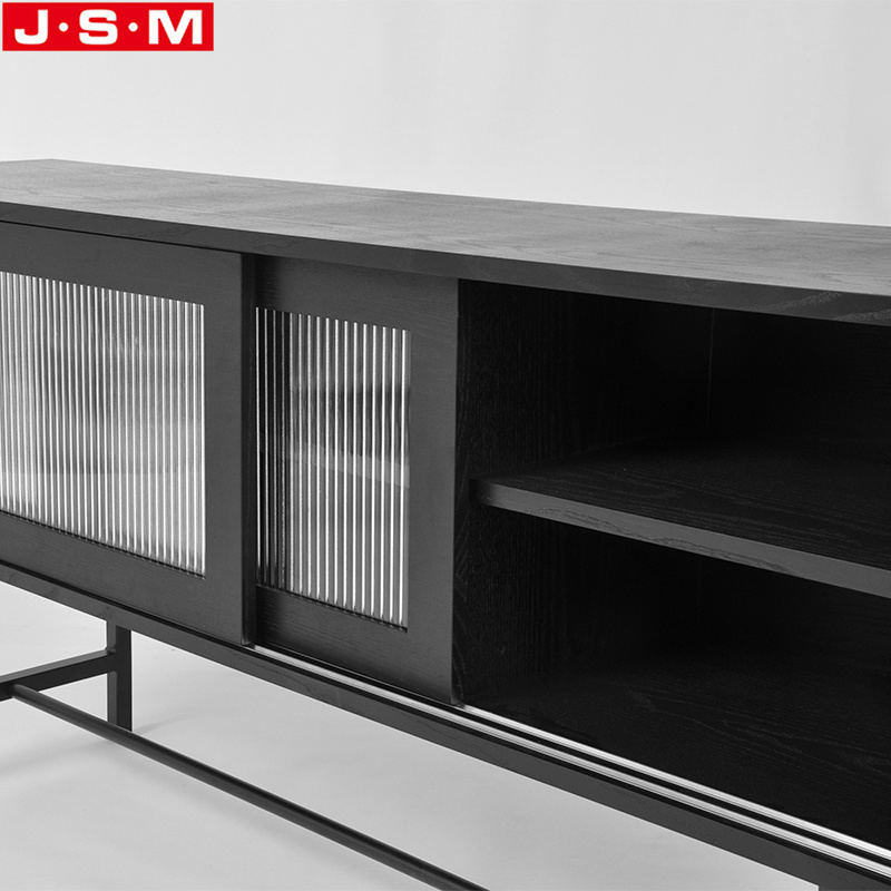 Hot Sale Metal Base Tempered Glass Decoration Living Room TV Cabinet With Sliding Door