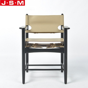 High Quality Dining Room Kitchen Leather Cushion Wooden Black Legs Dining Arm Chair