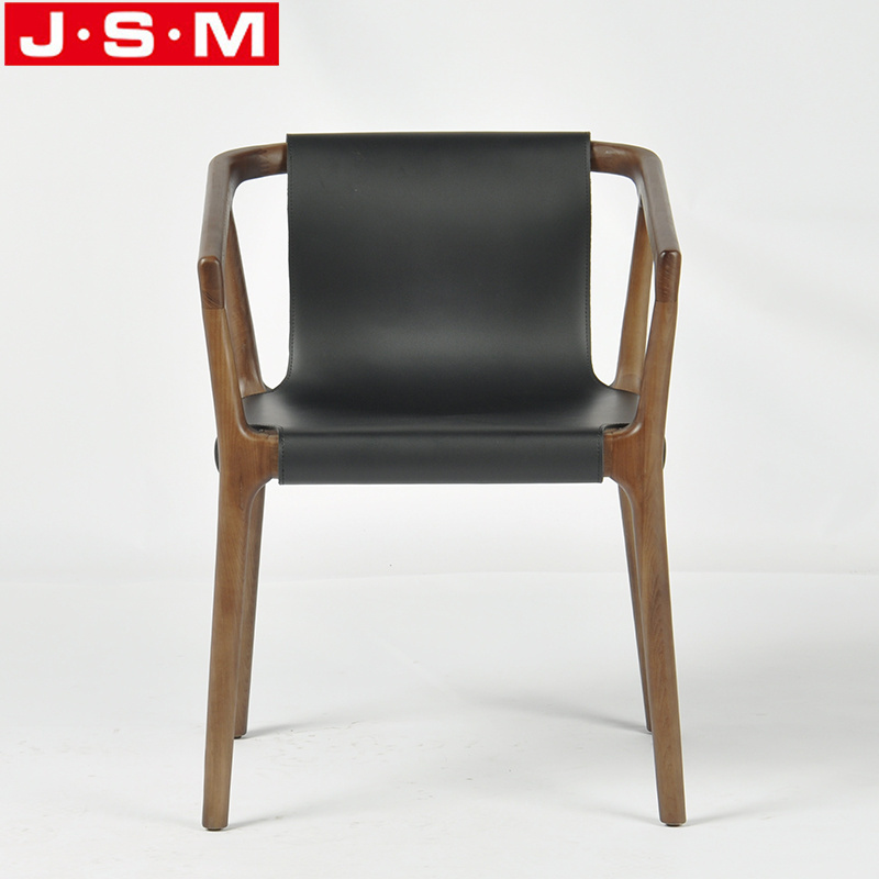 European Outdoor Wooden Black Leather Back Dining Chair For Dining Room