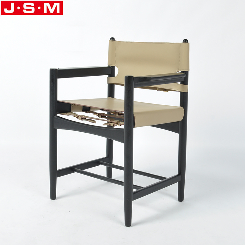 High Quality Dining Room Kitchen Leather Cushion Wooden Black Legs Dining Arm Chair