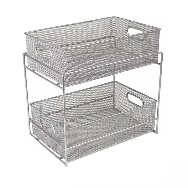 2-layer Small Iron wire drawer storage box basket Rack on table storage