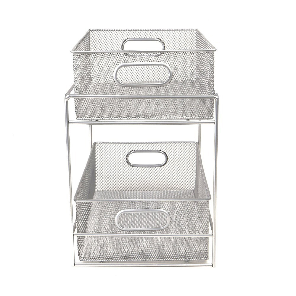 2-layer Small Iron wire drawer storage box basket Rack on table storage