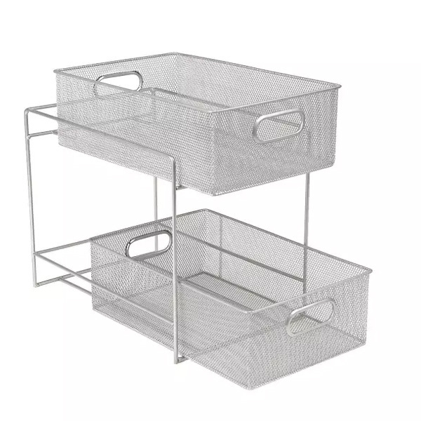 2-layer Small Iron wire drawer storage box basket Rack on table storage