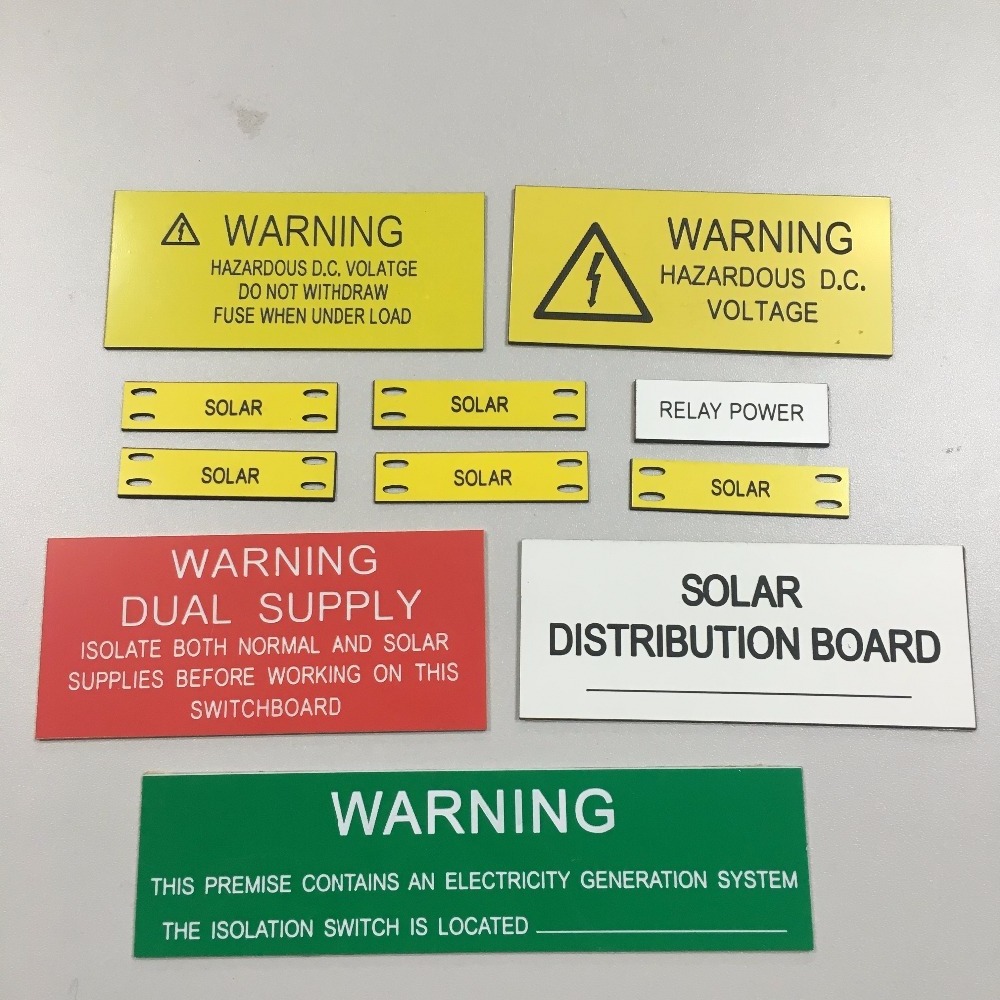 Custom solar safety warning label sticker per Australian standards