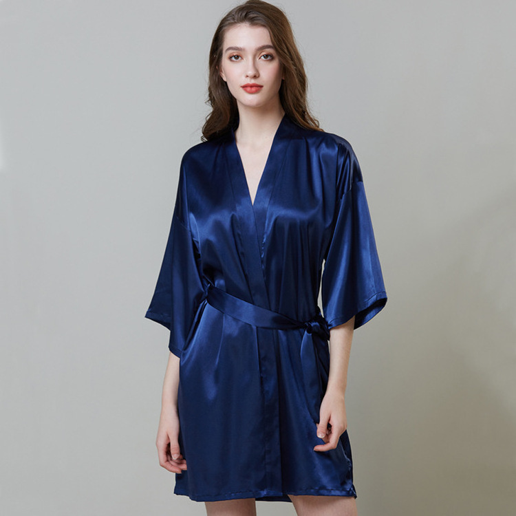 wholesale bridal and bridesmaid party personalized satin kimono robe with lace