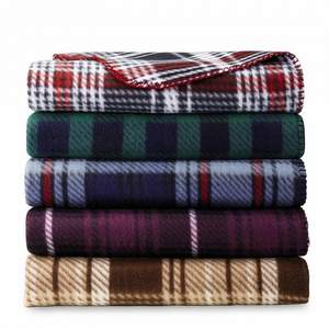 Custom Polyester Plaid Throw Blanket Printed Polar Fleece Blanket For Sofa