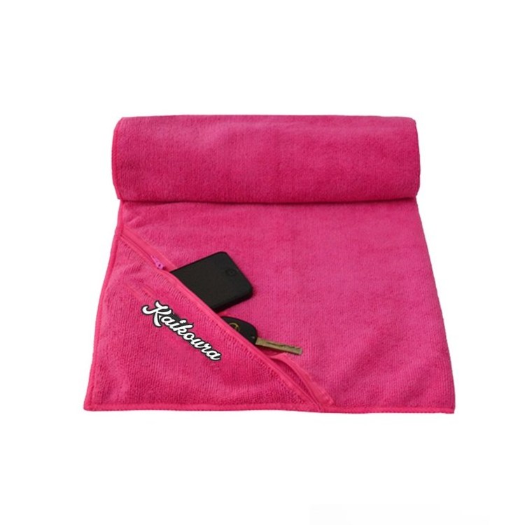 40x110cm zipper custom cotton sports gym towel fitness sports towel with zipper pocket toalla gym yarn dyed style