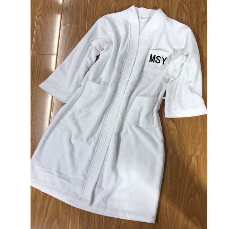 Hotel 100 cotton velour Shawl Collar Cotton Bath Robe White Unisex velour Bathrobe