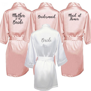 wholesale bridal and bridesmaid party personalized satin kimono robe with lace