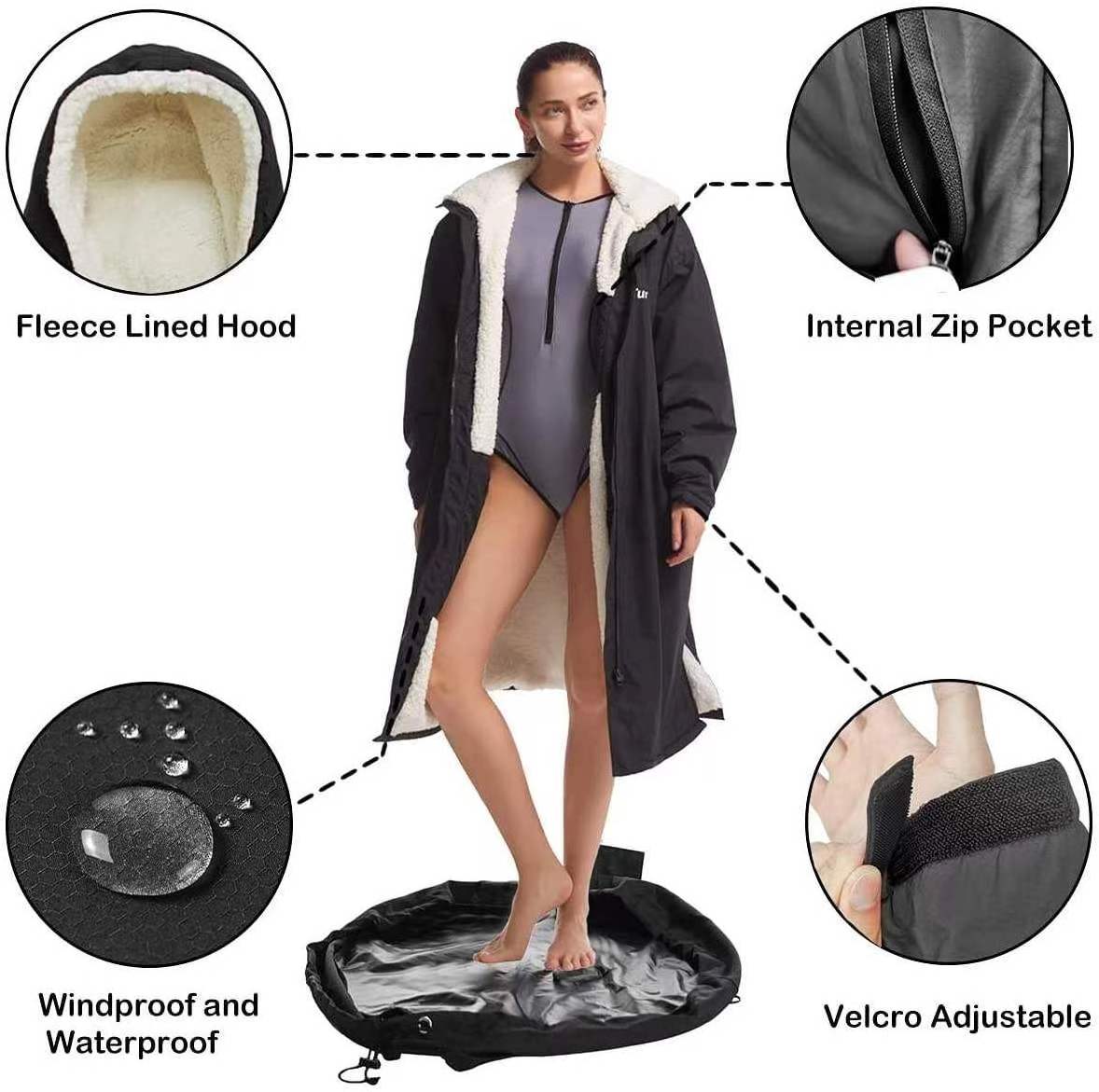 Surf Poncho Coat Changing Robe Long Sleeve Waterproof Oversized Swim and Surf Parka Jacket