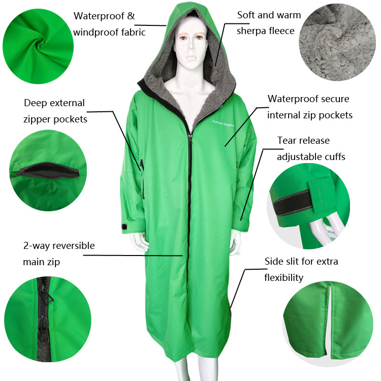 swim parka coats custom fleece lined windproof surf swim parka robe waterproof surf poncho robe/swim parka