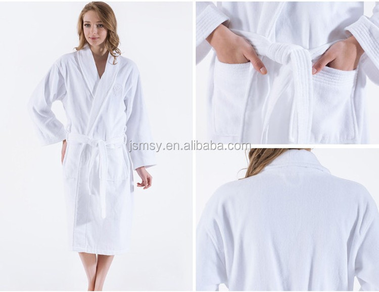 Hotel 100 cotton velour Shawl Collar Cotton Bath Robe White Unisex velour Bathrobe