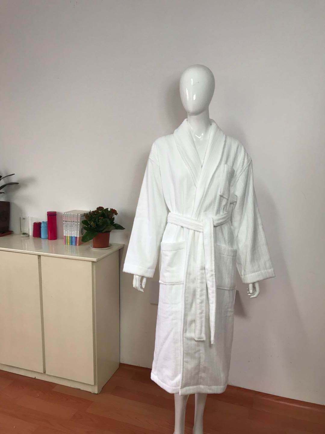 Hotel 100 cotton velour Shawl Collar Cotton Bath Robe White Unisex velour Bathrobe