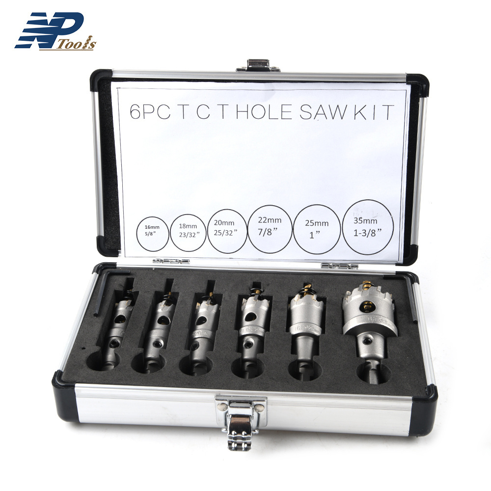 Naipu 6Pcs Carbide Tip TCT Drill Bit Hole Saw 16-35mm Drill Bit Set Hole Saw Cutter For Stainless Steel Metal Alloy Drilling