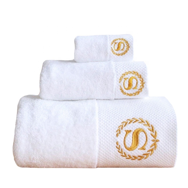 5 star hotel towels white custom logo bathroom cotton face hand bath hotel embroidered towel set