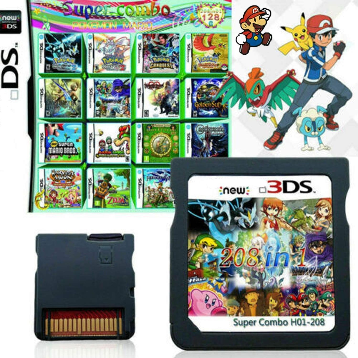 208 in 1 Game Cartridge Containing 208 Classic Nostalgic Games Suitable for Various Types of Game Consoles