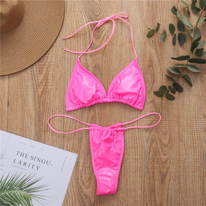 JSNA10 Extreme micro bikini PU Leather swimsuit female Push up swimwear women Halter Thong swim suit bathing suit women