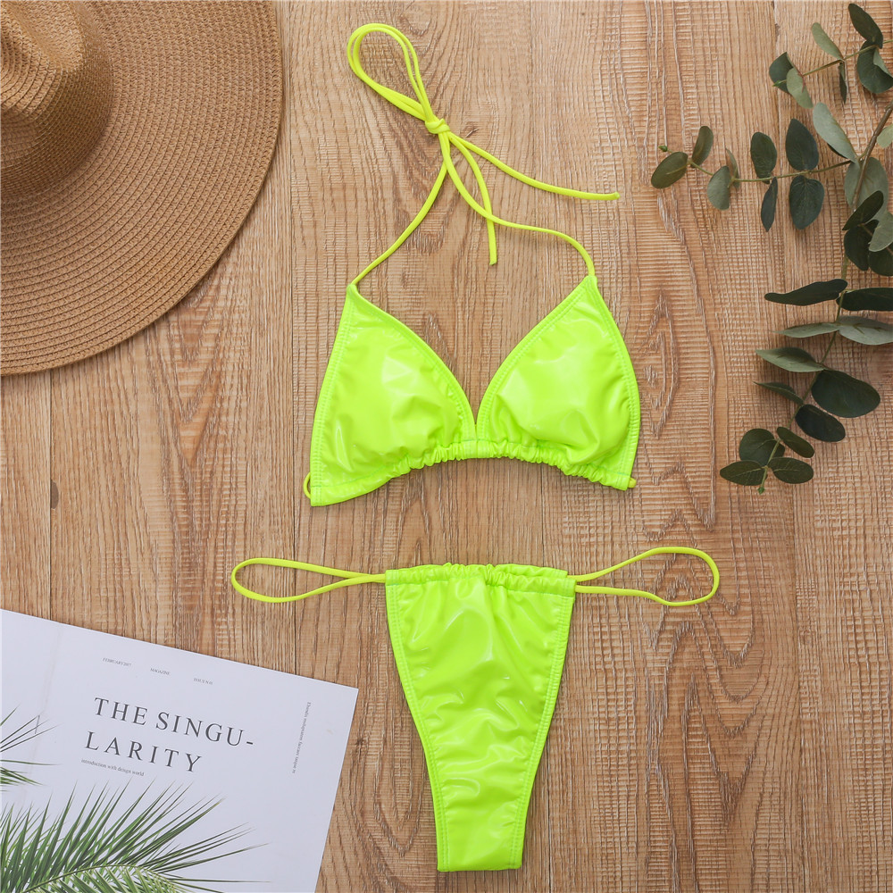 JSNA10 Extreme micro bikini PU Leather swimsuit female Push up swimwear women Halter Thong swim suit bathing suit women