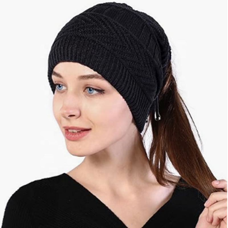 Womens Beanies for Winter Drawstring Ponytail Hats Beanie