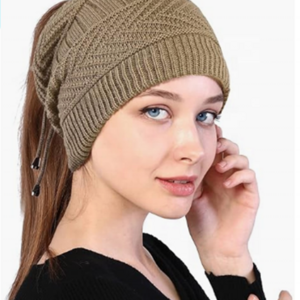 Womens Beanies for Winter Drawstring Ponytail Hats Beanie