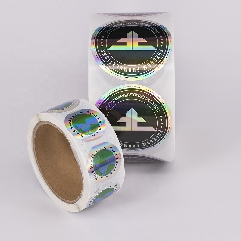 custom private logo printing rainbow color hologram sticker , self adhesive roll shiny holographic label