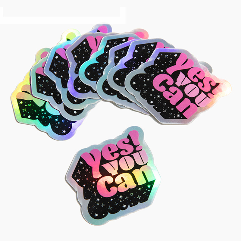 Custom self adhesive rainbow holographic labels hologram die cut sticker