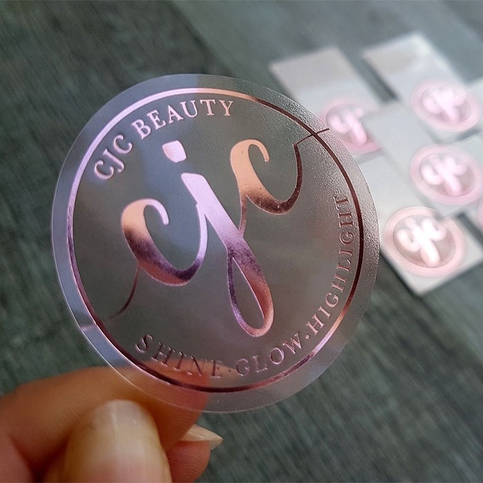 waterproof personalized custom small round adhesive clear pp foil label etiquette transparent printing roll hot stamping sticker