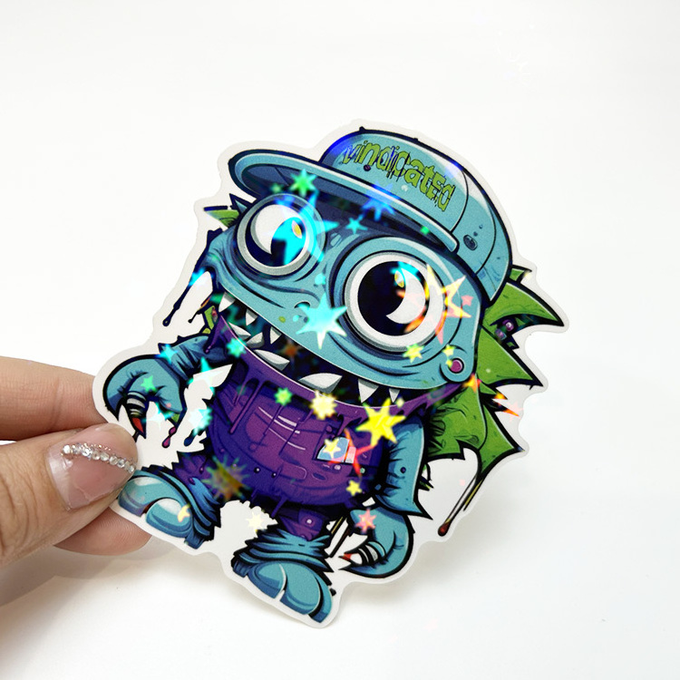 custom waterproof pvc label design cartoon kids printing holographic star holo effect stickers customized