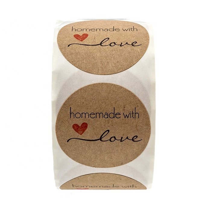 Christmas use 2 inch round homemade with love labels etiquette autocollante kraft paper stickers for food box