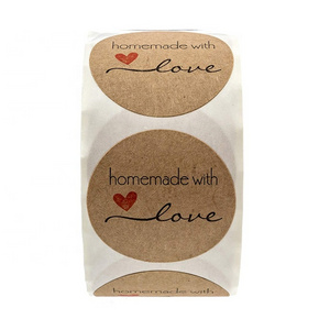 Christmas use 2 inch round homemade with love labels etiquette autocollante kraft paper stickers for food box