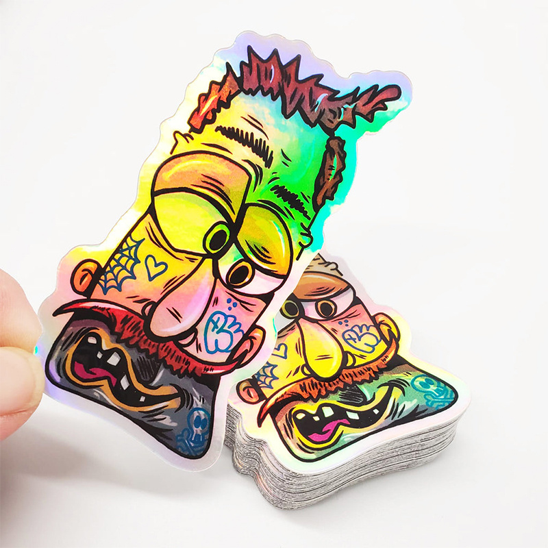 Custom self adhesive rainbow holographic labels hologram die cut sticker