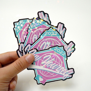 custom cute adhesive waterproof vinyl pvc die cut stickers logo label printing stickers with star holo effect