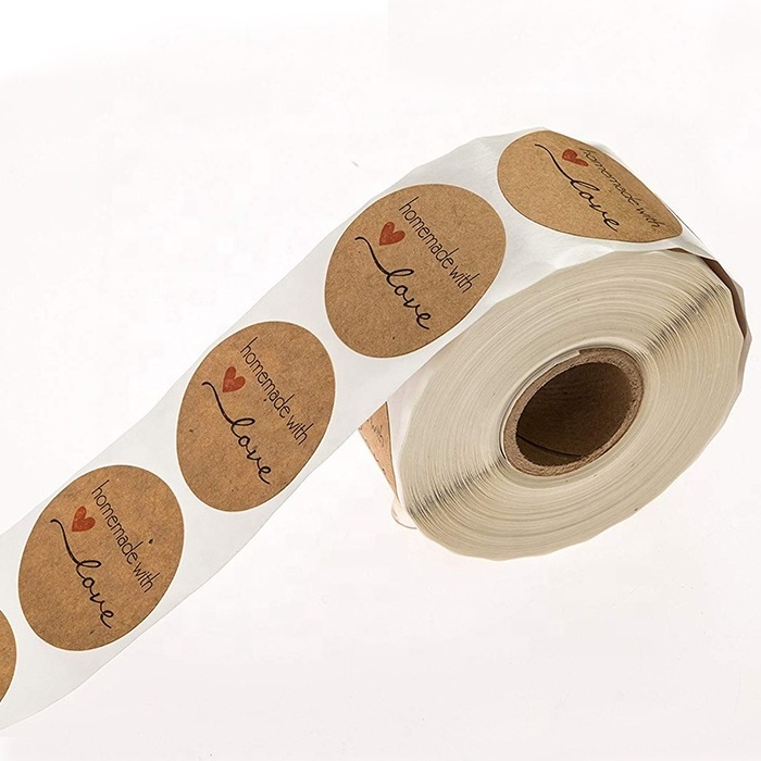 Christmas use 2 inch round homemade with love labels etiquette autocollante kraft paper stickers for food box