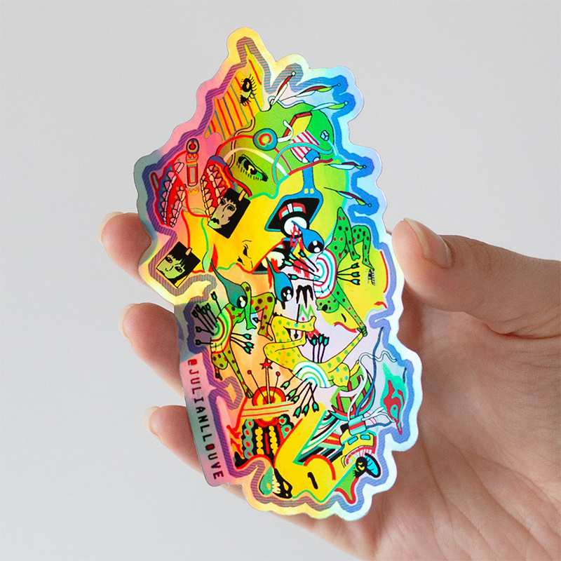 Custom self adhesive rainbow holographic labels hologram die cut sticker