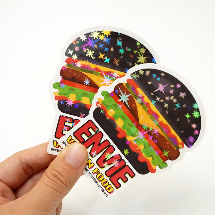 large die cut adhesive label vinyl pvc adhesive stickers star holo effect custom hologram stickers for promotion