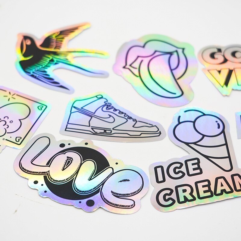 Custom self adhesive rainbow holographic labels hologram die cut sticker