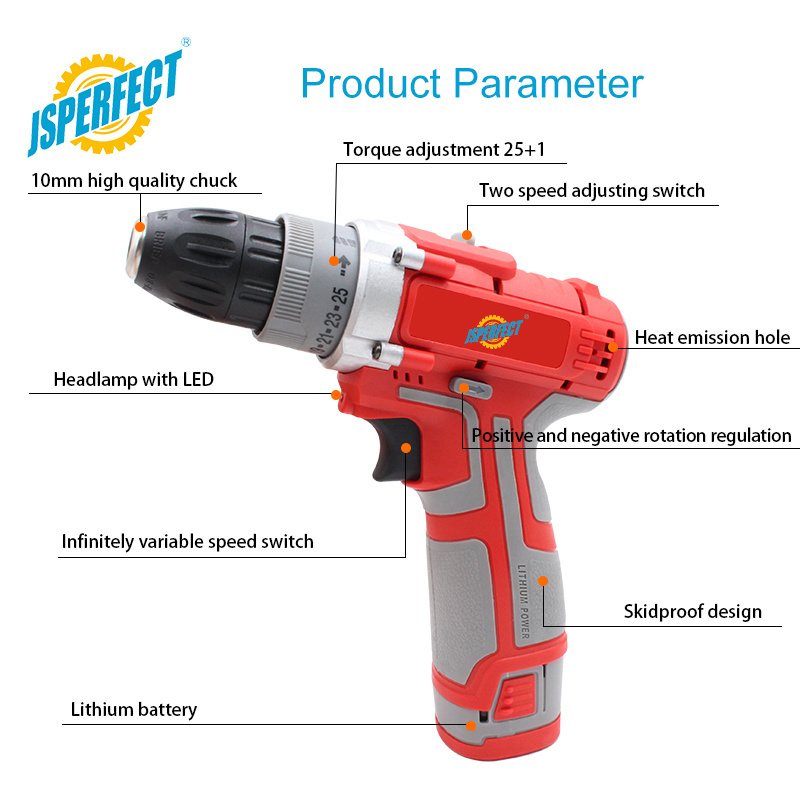 JSPERFECT mini 18v rechargeable impact drill cordless industrial OEM