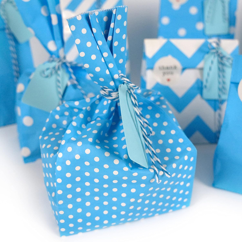 Custom White Kraft Paper Bag Candy Gift Food Polka Dot Bags For Wedding Birthday With Stickers