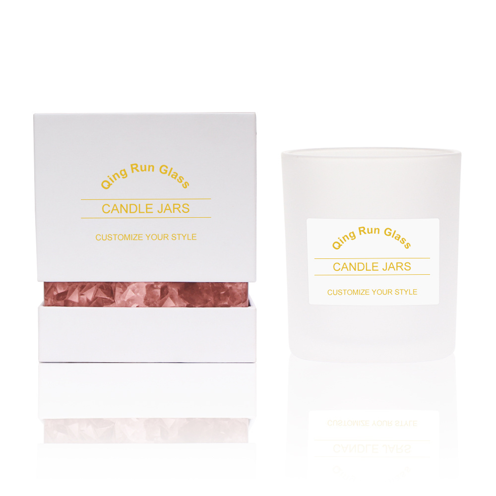 Luxury 8oz 10oz 14 oz Container custom Logo White Empty Frosted Glass Candle Jars With Lid and Box Packaging