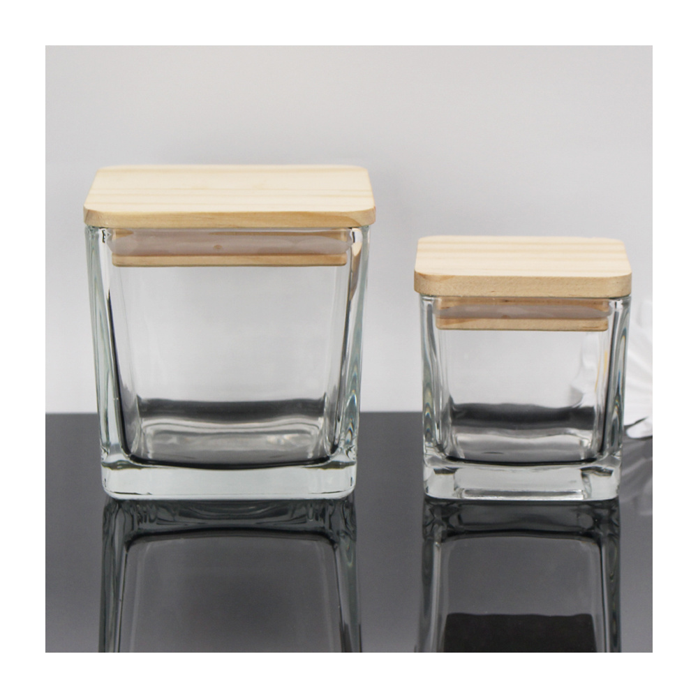 Wholesale Modern Square Shape Glass Candle Holder Empty Candle Jar Luxury For Candle Making Wedding