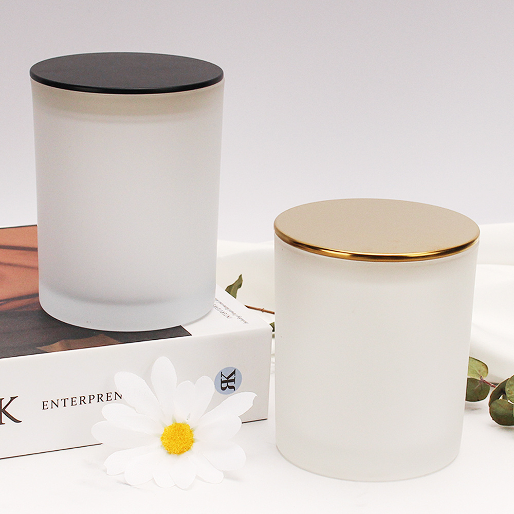 Luxury 8oz 10oz 14 oz Container custom Logo White Empty Frosted Glass Candle Jars With Lid and Box Packaging