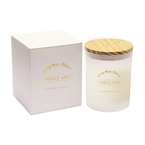 Luxury 8oz 10oz 14 oz Container custom Logo White Empty Frosted Glass Candle Jars With Lid and Box Packaging