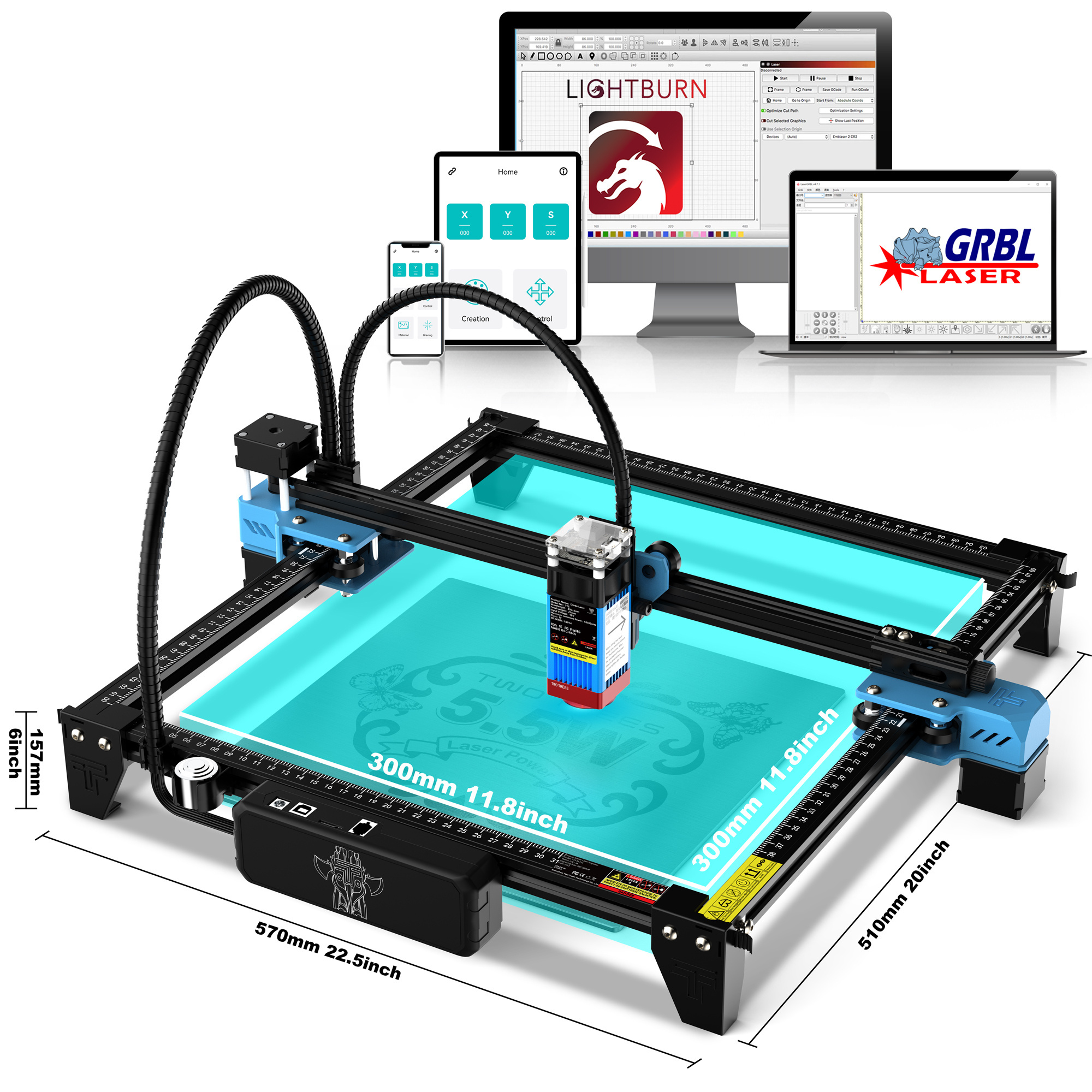 Twotrees Laser Laser Engraver DIY Laser Marking for Metal with 32-bit Motherboard 420*400mm Large Engraving Area