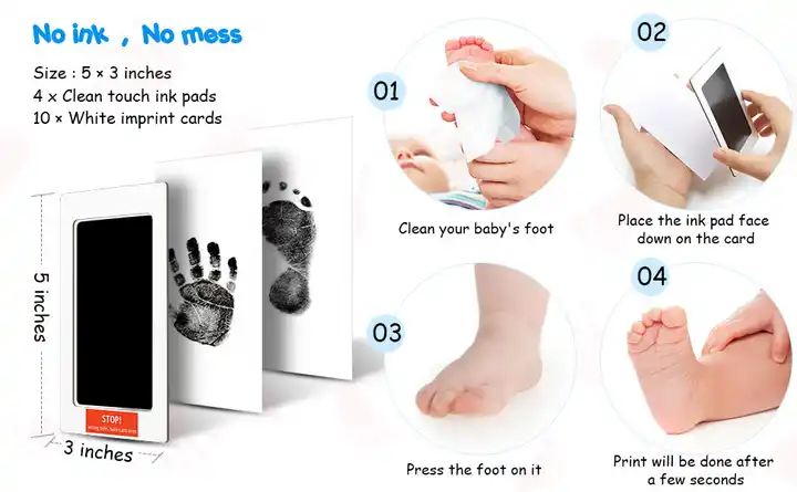 Hot Sale Clean Newborn Baby Handprint and Footprint Pet Paw Print Kit Inkless Infant Hand and Foot Stamp (Black)