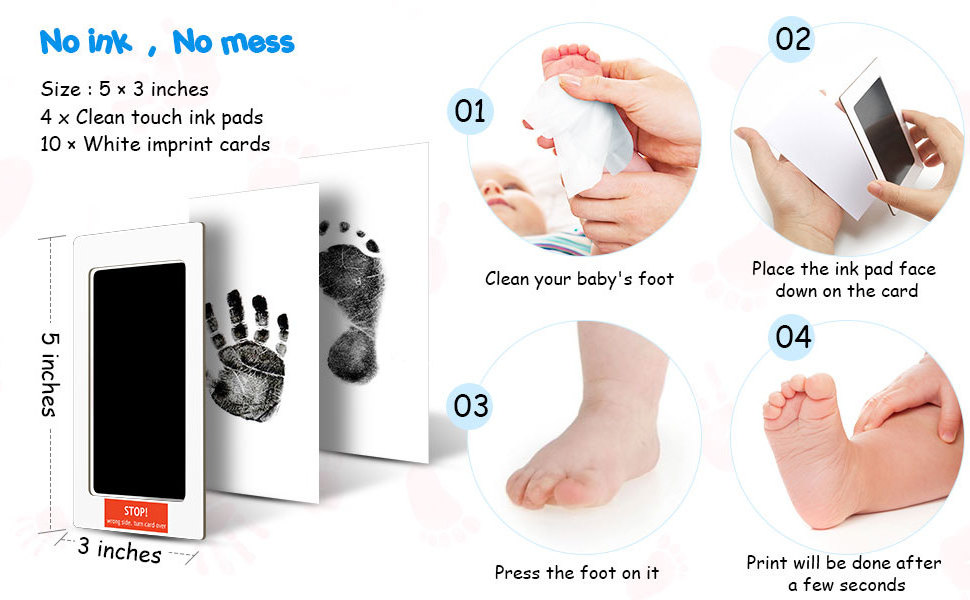 New Clean Touch Ink Pad Newborn Baby Handprint and Footprint Pet Paw Print Kit Inkless Infant Hand and Foot Stamp (Black)