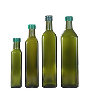 Custom Square Sesame Oil Bottle Dark Green Glass Palm Oil Bottle 250Ml 500Ml Camellia Oil Bottle Glass