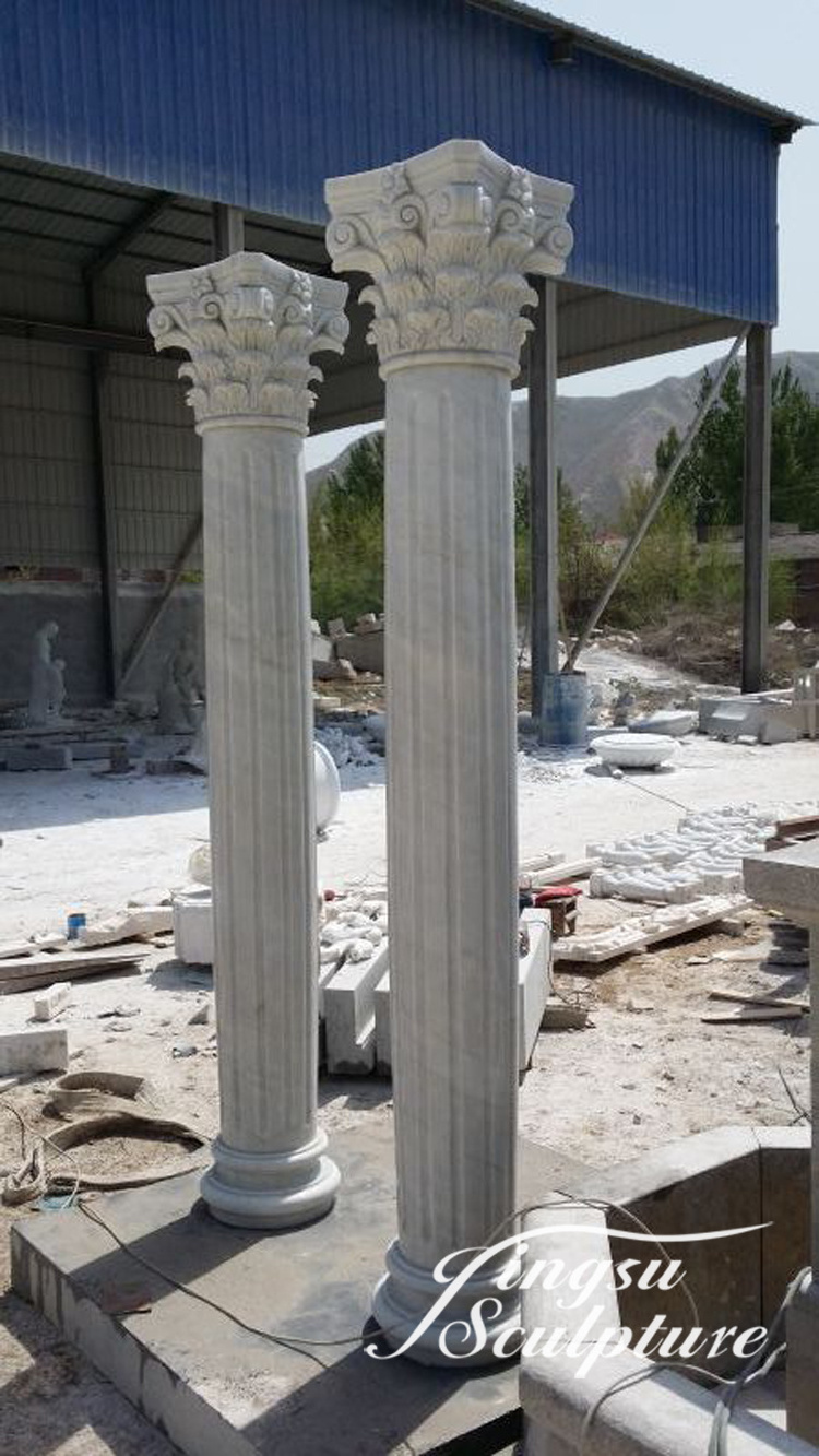 Handcarving chinese white roman marble column gate pillar design for wholesale