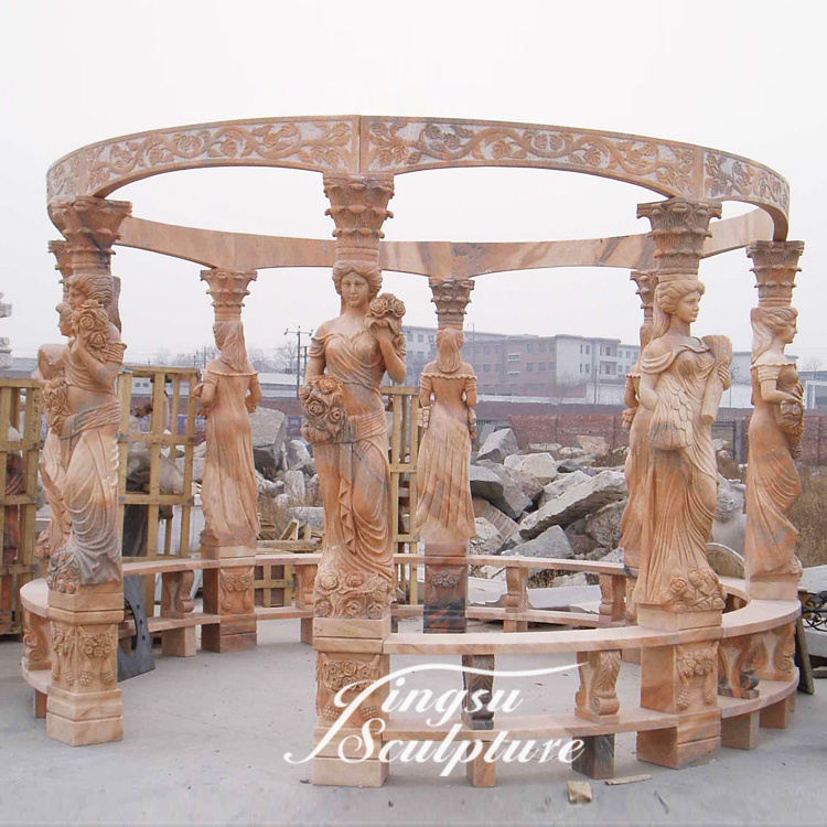 Hand carved factory directly supply egypt cream marble natural stone gazebo for sale